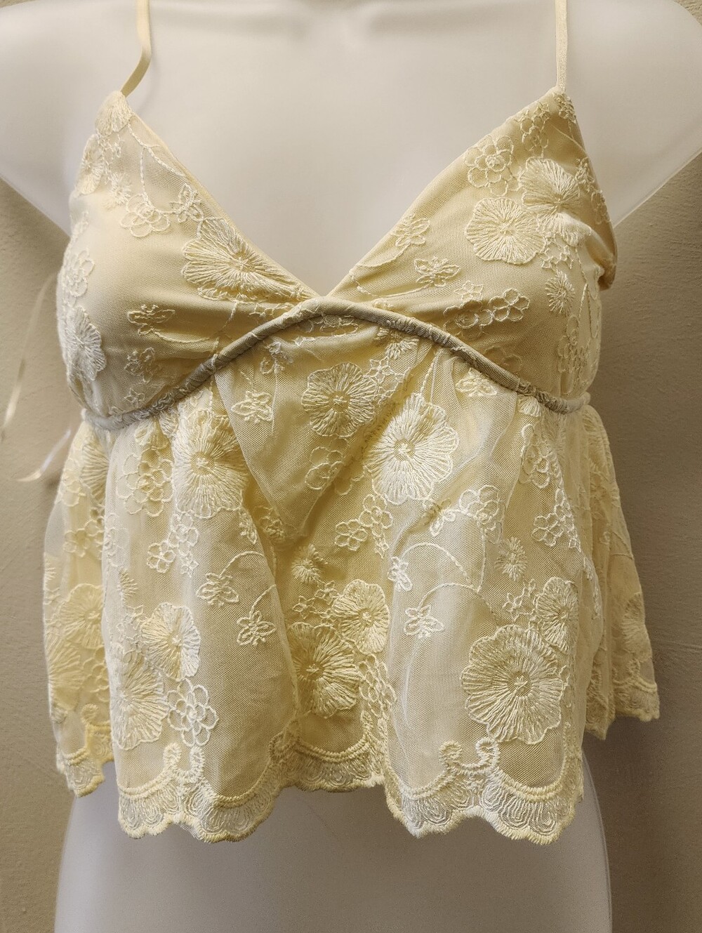 Embroidered Pale Yellow Lace Camisole